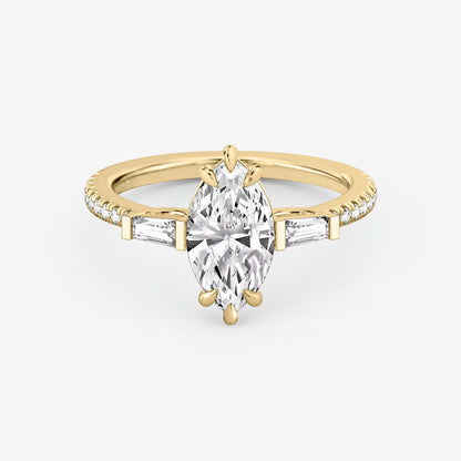 Three Stone Engagement Ring Pave in Marquise