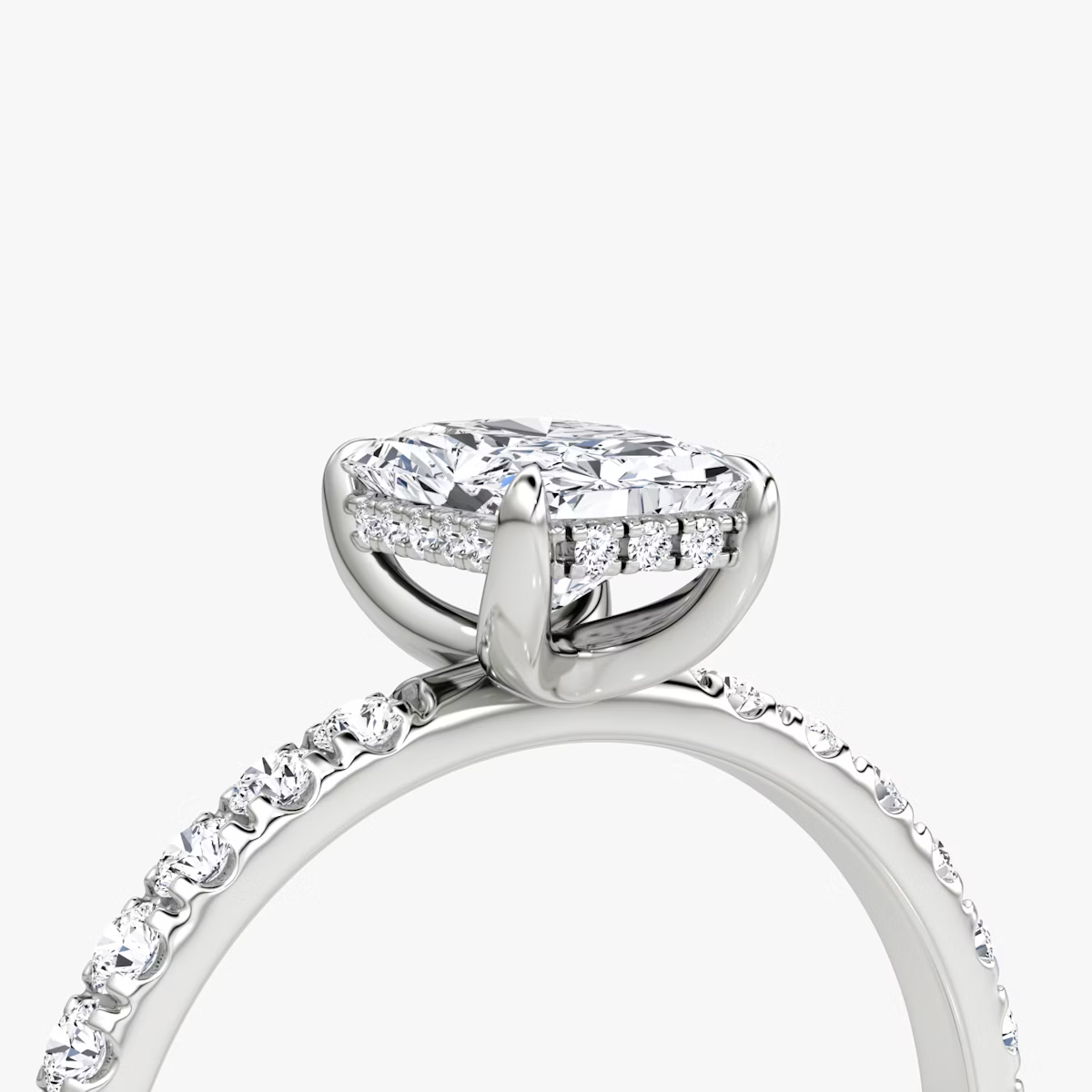 The Classic Hidden Halo Radiant Engagement Ring in Pave Standard Band