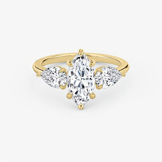 Three Stone Engagement Ring Plain in Marquise