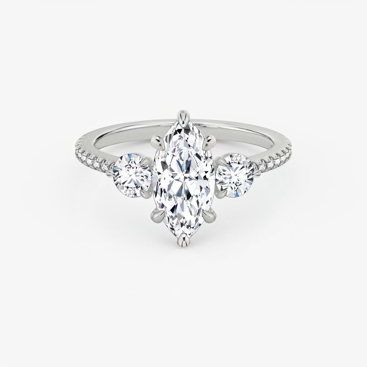 Three Stone Engagement Ring Pave in Marquise