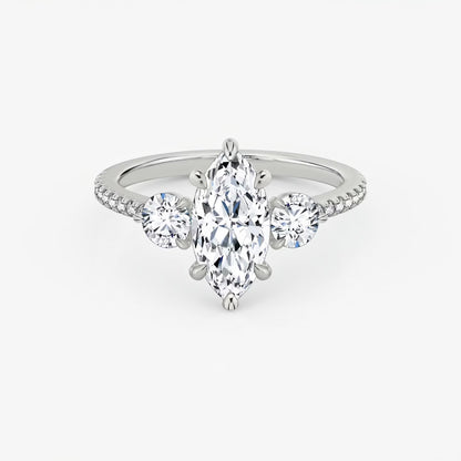 Three Stone Engagement Ring Pave in Marquise