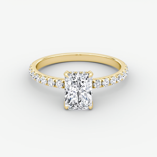 The Classic Hidden Halo Radiant Engagement Ring in Pave Large Band