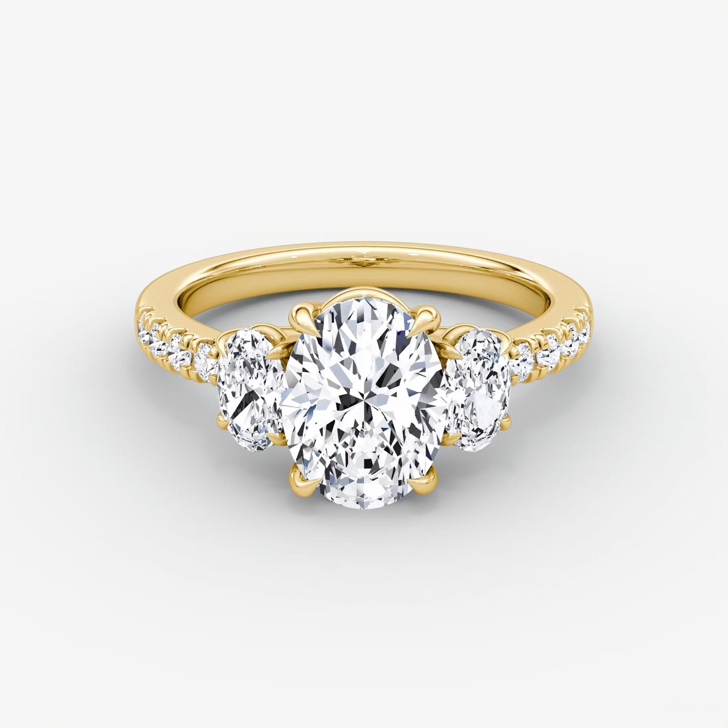 Trellis Three Stone Oval Pave Engagement Ring