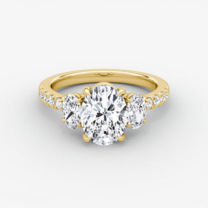 Trellis Three Stone Oval Pave Engagement Ring