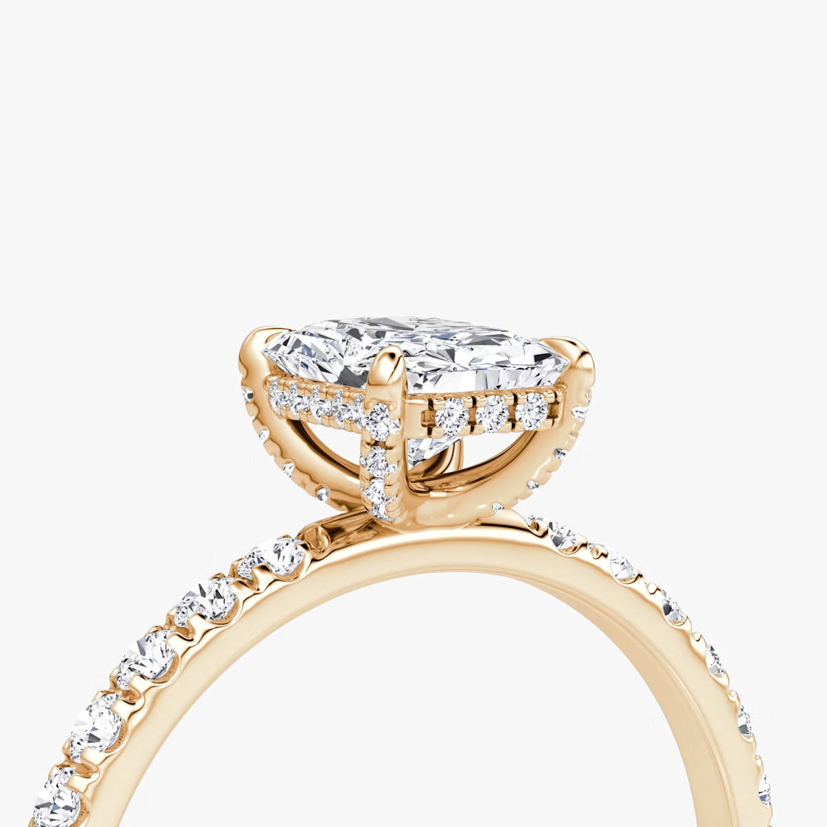 The Classic Hidden Halo Radiant Engagement Ring in Pave Standard Band