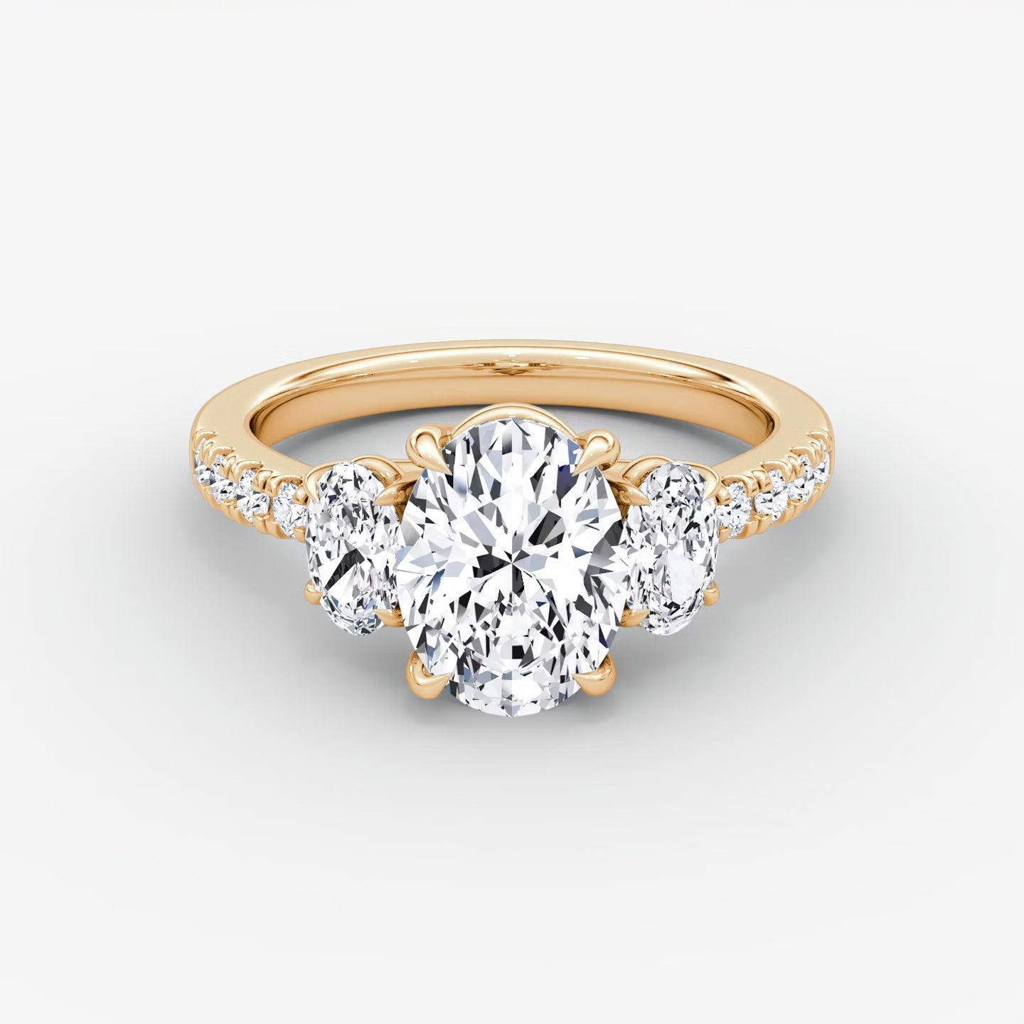 Trellis Three Stone Oval Pave Engagement Ring