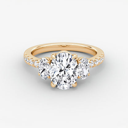 Trellis Three Stone Oval Pave Engagement Ring