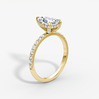 The Classic Hidden Halo Pear Engagement Ring in Pave Large Band