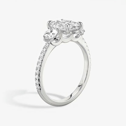 Three Stone Engagement Ring Pave in Oval