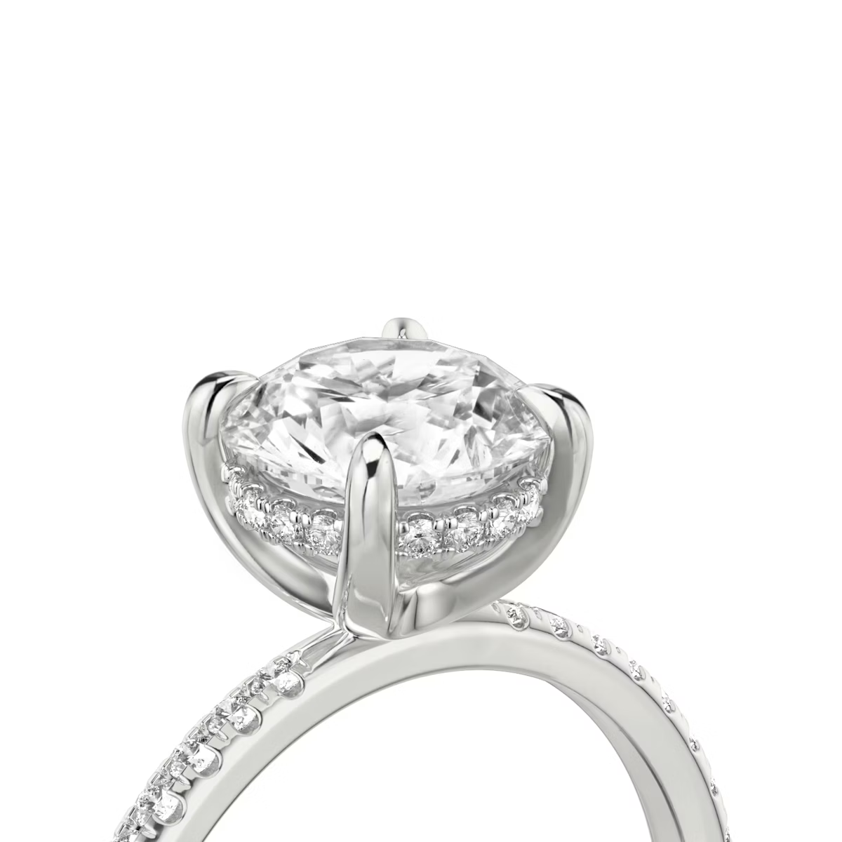 The Classic Hidden Halo Round Brilliant Engagement Ring in Pave Standard Band and Plain Prong