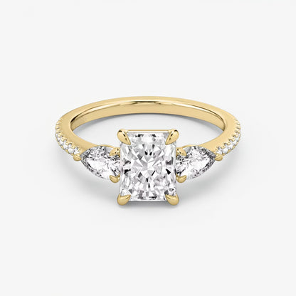 Three Stone Engagement Ring Pave in Radiant