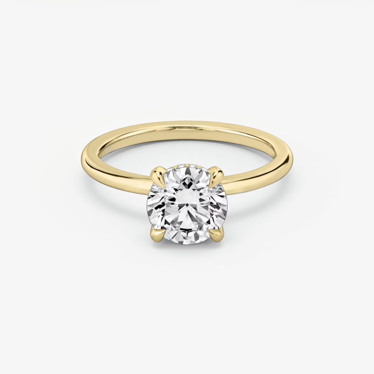 The Classic Hidden Halo Round Brilliant Engagement Ring in Plain Standard Band and Plain Prong