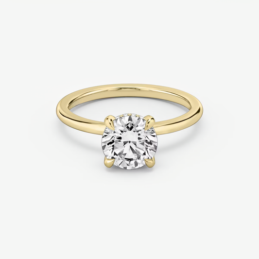 The Classic Hidden Halo Round Brilliant Engagement Ring in Plain Large Band and Pave Prong