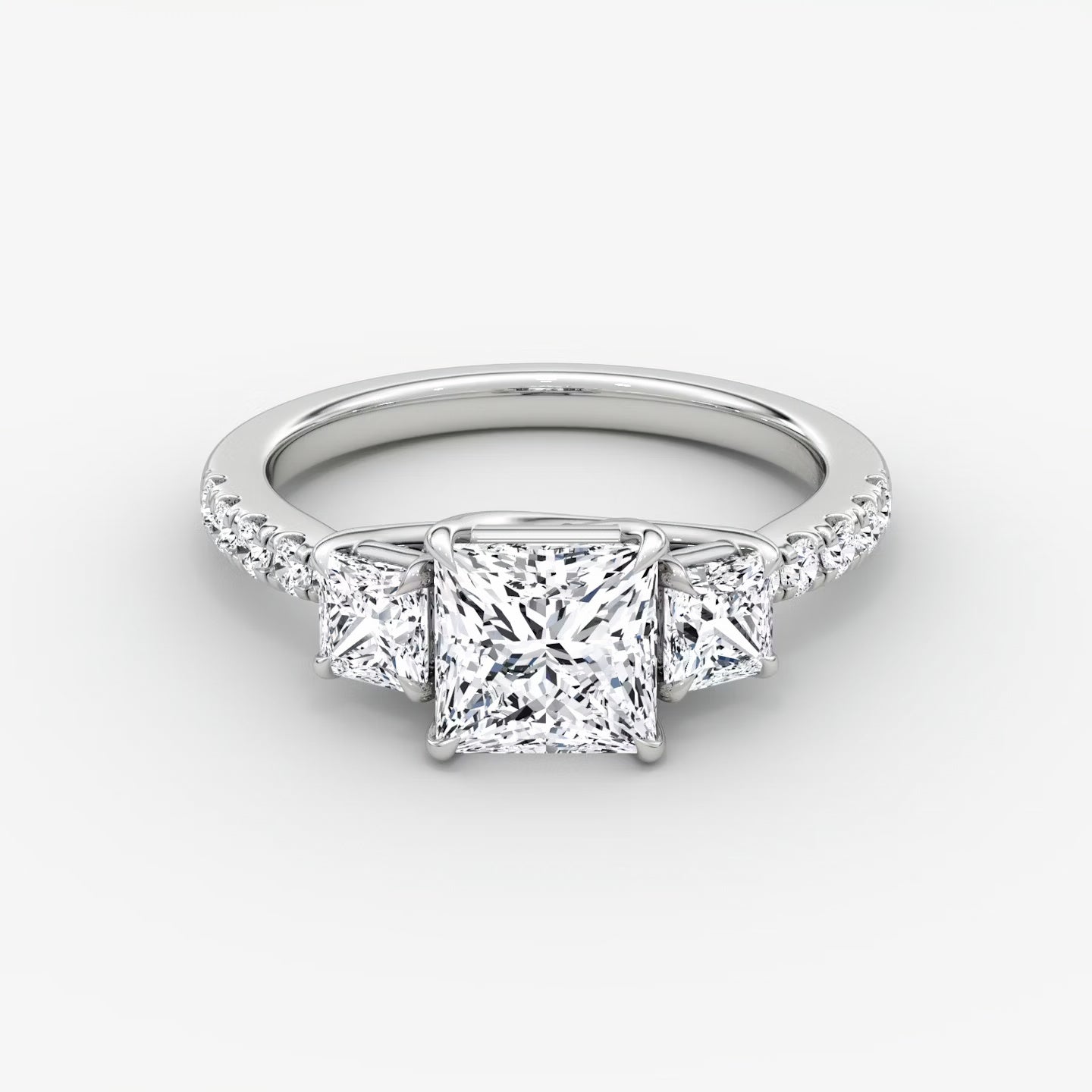 Trellis Three Stone Princess Pave Engagement Ring