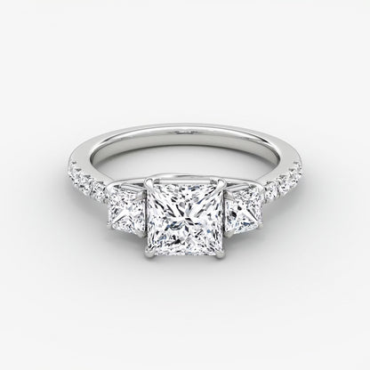 Trellis Three Stone Princess Pave Engagement Ring