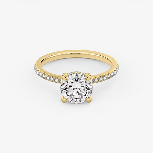 The Classic Hidden Halo Round Brilliant Engagement Ring in Pave Large Band and Pave Prong