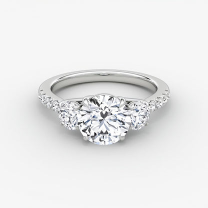 Trellis Three Stone Round Pave Engagement Ring