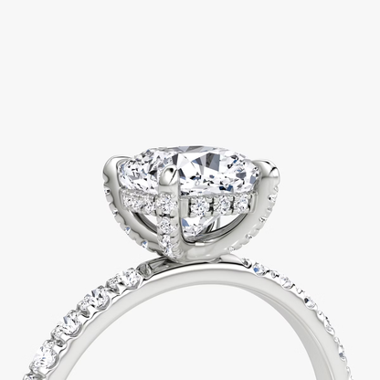 The Classic Hidden Halo Cushion Engagement Ring in Pave Standard Band