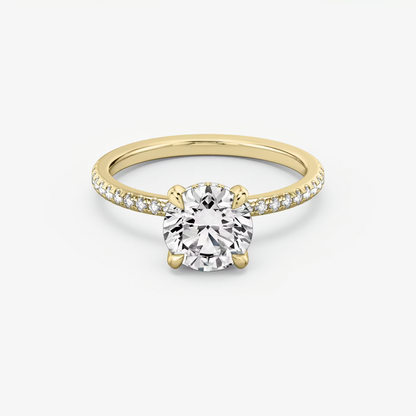 The Classic Hidden Halo Round Brilliant Engagement Ring in Pave Large Band and Plain Prong