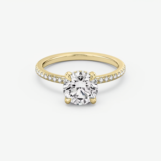 The Classic Hidden Halo Round Brilliant Engagement Ring in Pave Large Band and Plain Prong