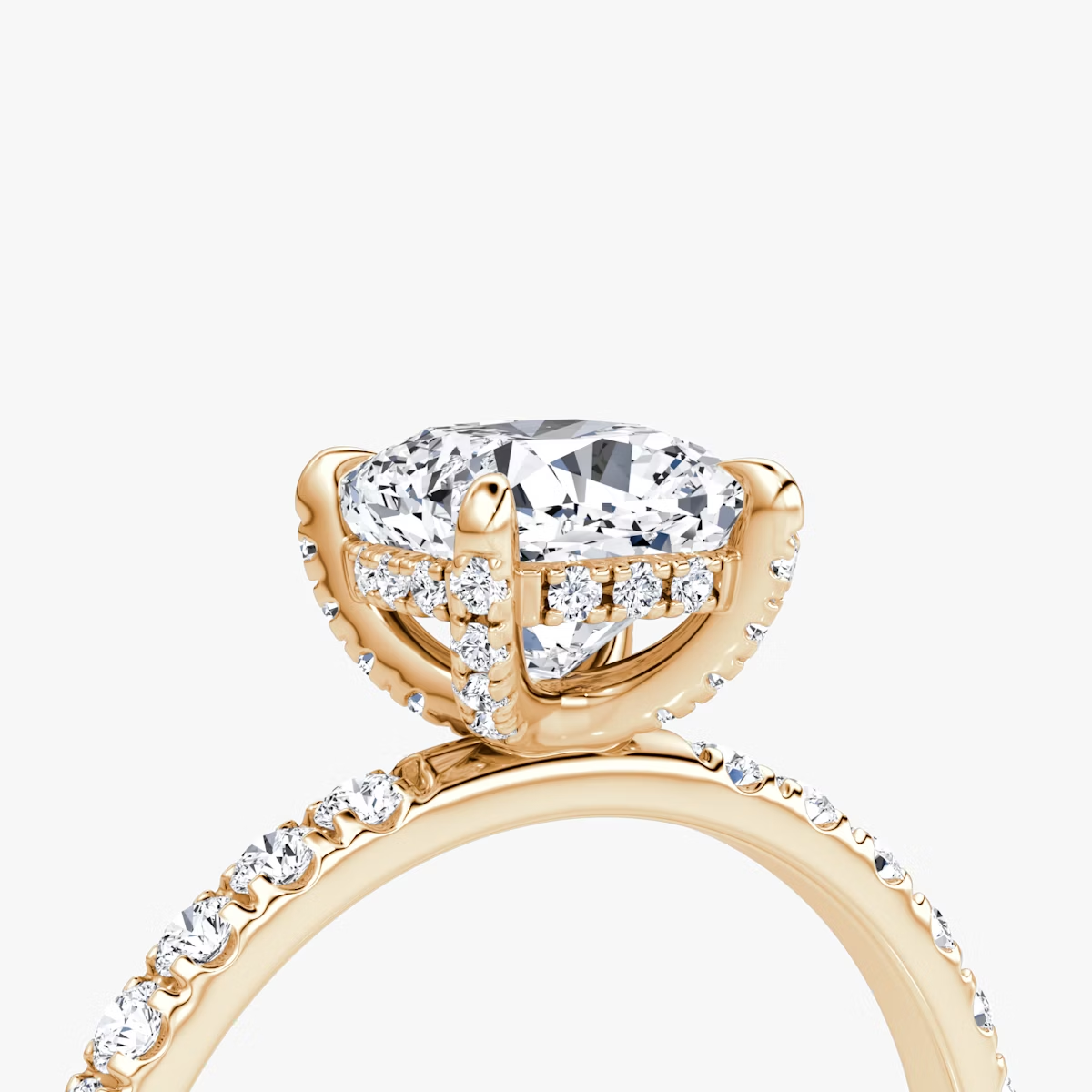 The Classic Hidden Halo Cushion Engagement Ring in Pave Standard Band