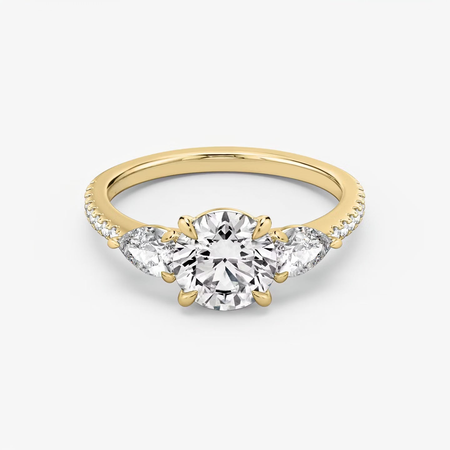 Three Stone Engagement Ring Pave in Round Brilliant