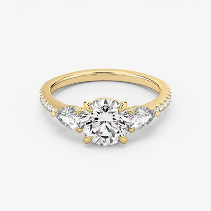 Three Stone Engagement Ring Pave in Round Brilliant