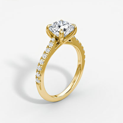 Trellis Cathedral Cushion Pave Engagement Ring