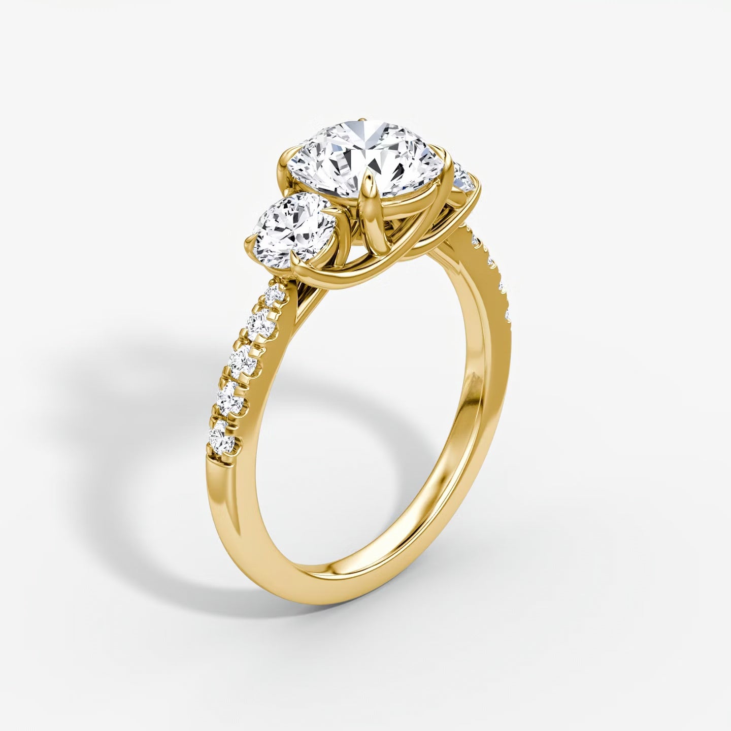 Trellis Three Stone Round Pave Engagement Ring