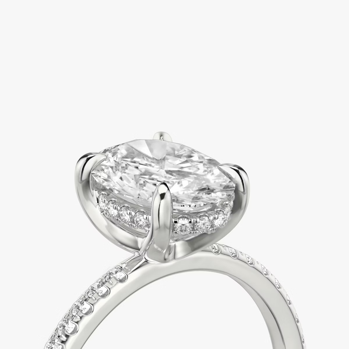 The Classic Hidden Halo Oval Engagement Ring in Pave Large Band