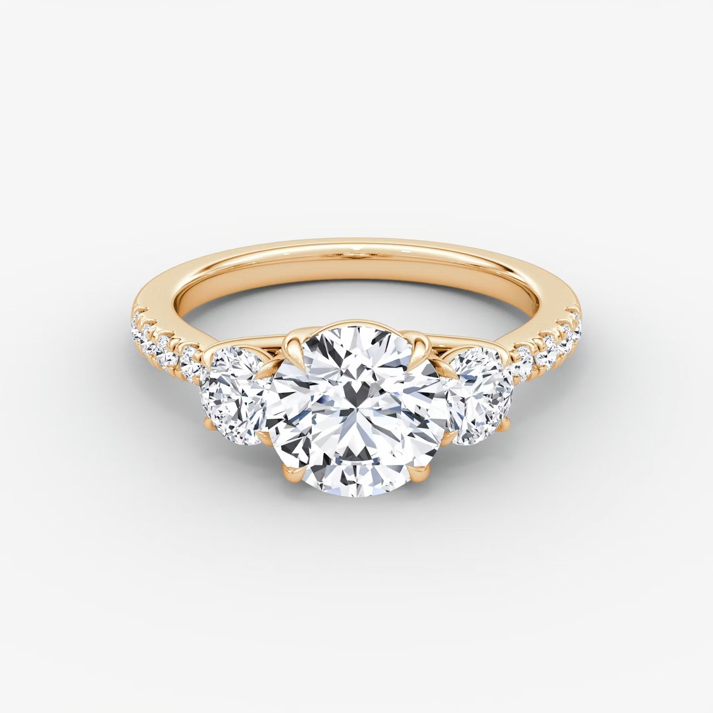 Trellis Three Stone Round Pave Engagement Ring