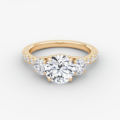 Trellis Three Stone Round Pave Engagement Ring