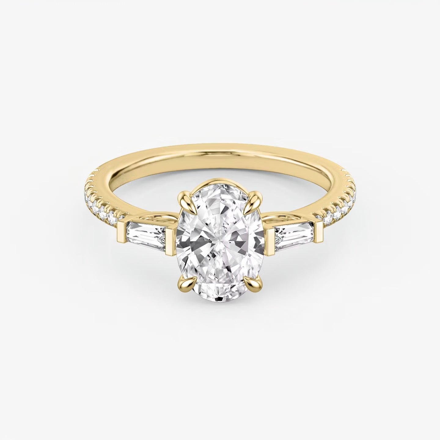 Three Stone Engagement Ring Pave in Oval