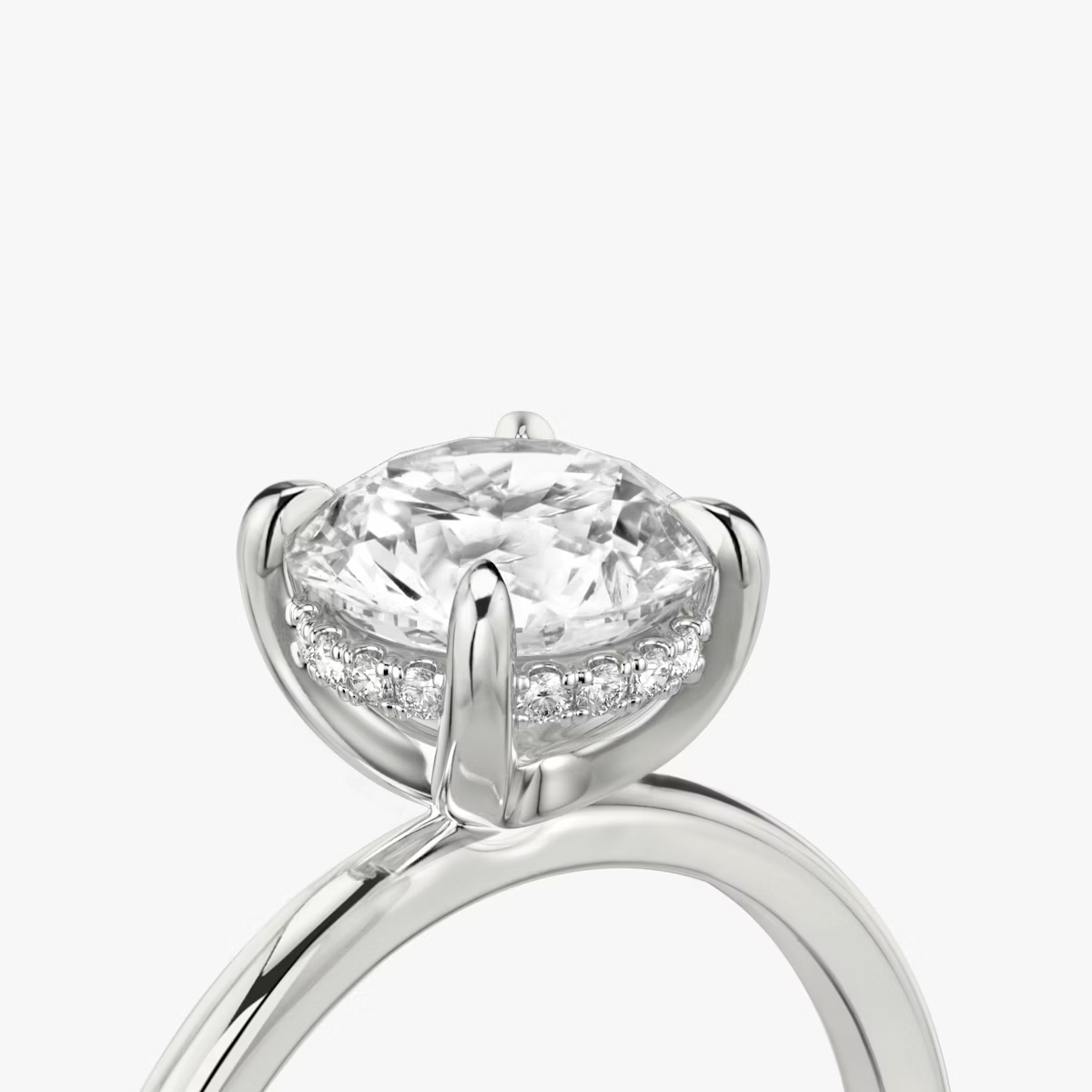 The Classic Hidden Halo Round Brilliant Engagement Ring in Plain Large Band and Plain Prong