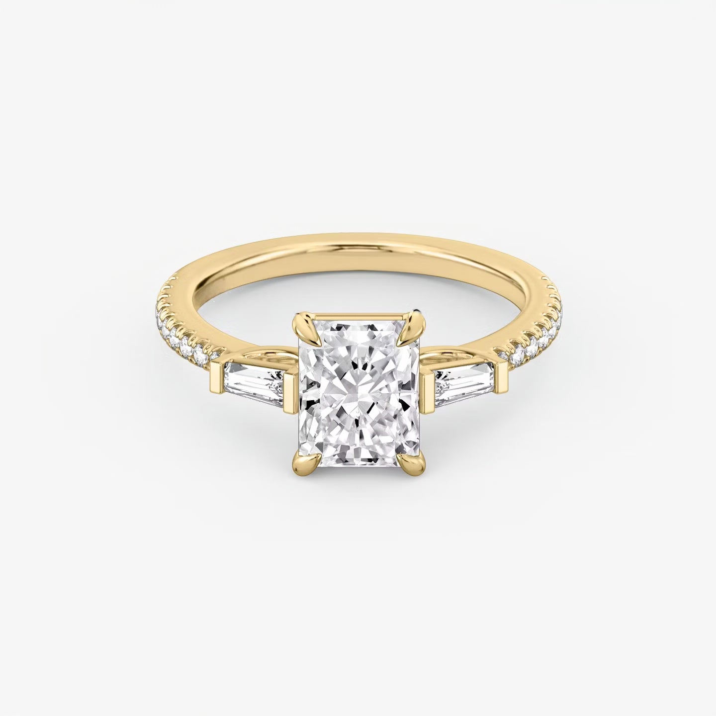 Three Stone Engagement Ring Pave in Radiant