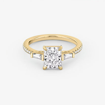 Three Stone Engagement Ring Pave in Radiant