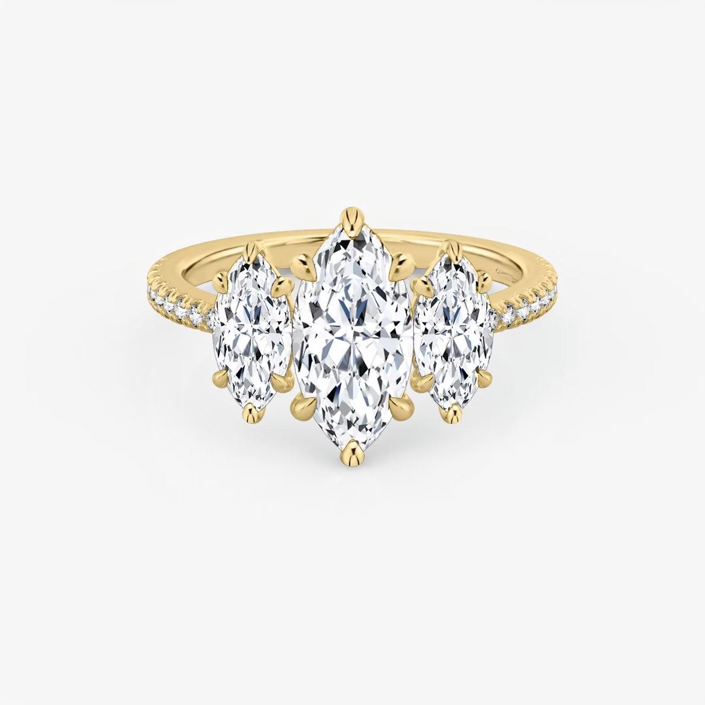 Three Stone Engagement Ring Pave in Marquise
