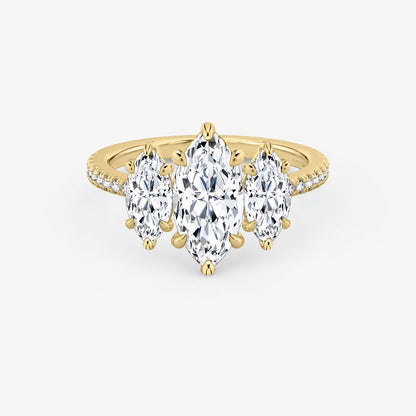 Three Stone Engagement Ring Pave in Marquise