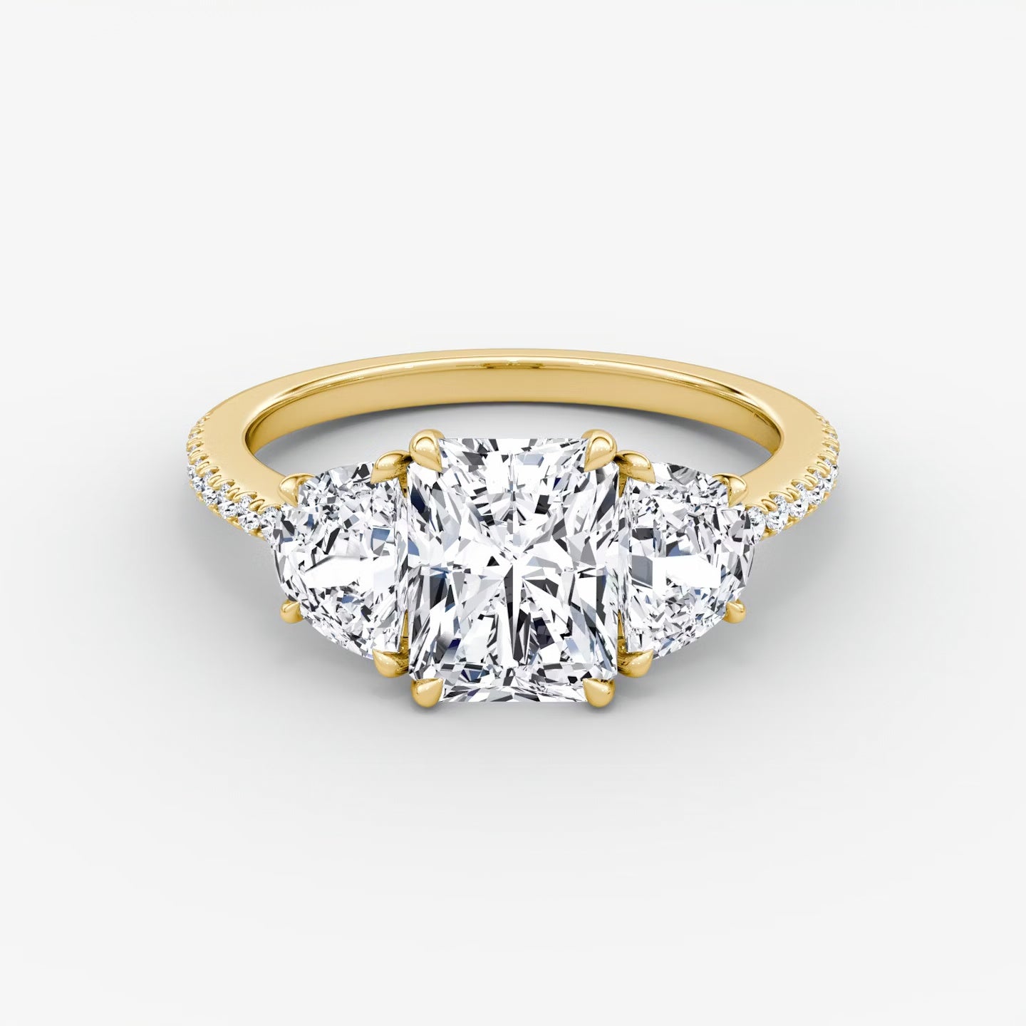 Three Stone Engagement Ring Pave in Radiant