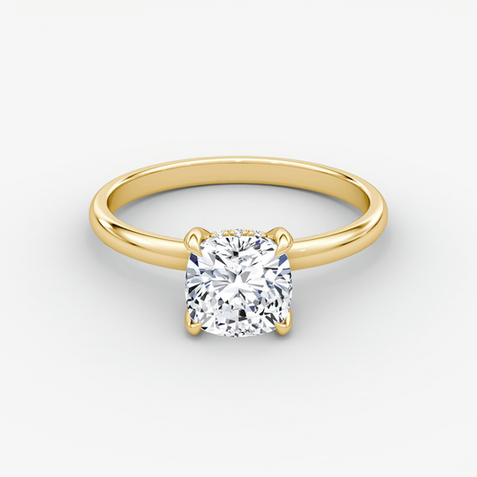 The Classic Hidden Halo Cushion Engagement Ring in Plain Large Band