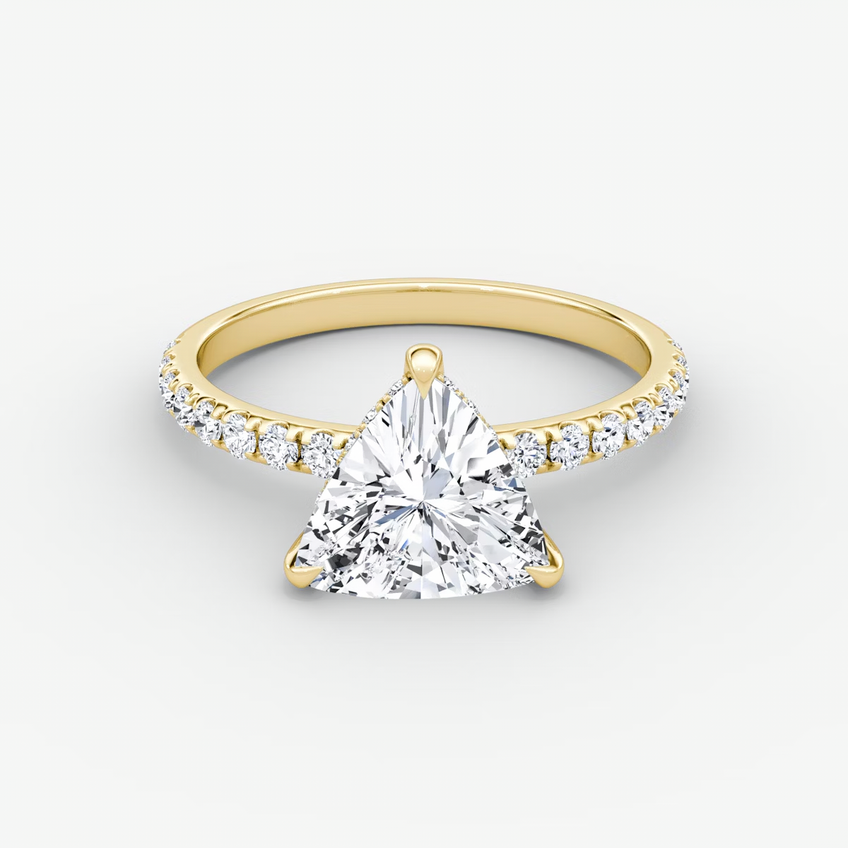 The Classic Hidden Halo Trillion Engagement Ring in Pave Standard Band