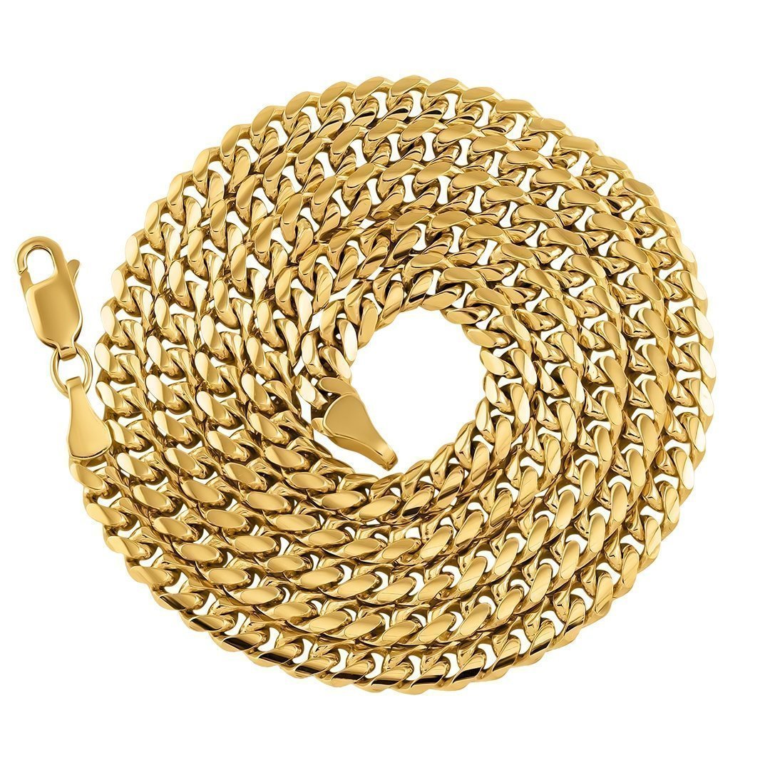 14k Yellow Gold Solid Cuban Link Chain 3 mm