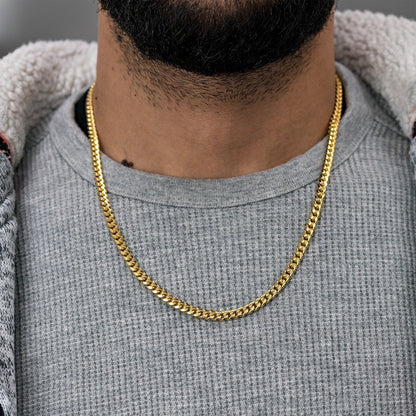 14k Yellow Solid Gold Miami Cuban Link Chain 5 mm